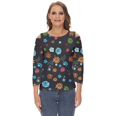 Flowers-leaves Leaf Background Floral Flora Cut Out Wide Sleeve Top by danenraven