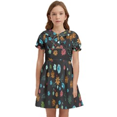 Flowers-leaves Leaf Background Floral Flora Kids  Bow Tie Puff Sleeve Dress by danenraven