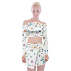 Flower Leaf Leaves Background Floral Off Shoulder Top With Mini Skirt Set by danenraven