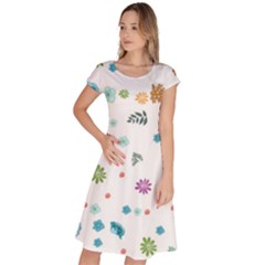 Flower Leaf Leaves Background Floral Classic Short Sleeve Dress by danenraven