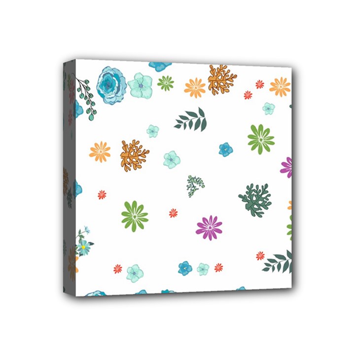 Flowers Flower Leaf Leaves Background Floral Flora Mini Canvas 4  x 4  (Stretched)