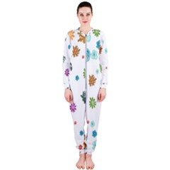 Flowers Flower Leaf Leaves Background Floral Flora Onepiece Jumpsuit (ladies) by danenraven