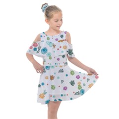 Flowers Flower Leaf Leaves Background Floral Flora Kids  Shoulder Cutout Chiffon Dress by danenraven