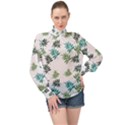 Leaves Leaf Green Nature High Neck Long Sleeve Chiffon Top View1