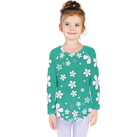 Illustration Background Daisy Flower Floral Kids  Long Sleeve Tee by danenraven