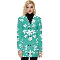 Illustration Background Daisy Flower Floral Button Up Hooded Coat  by danenraven