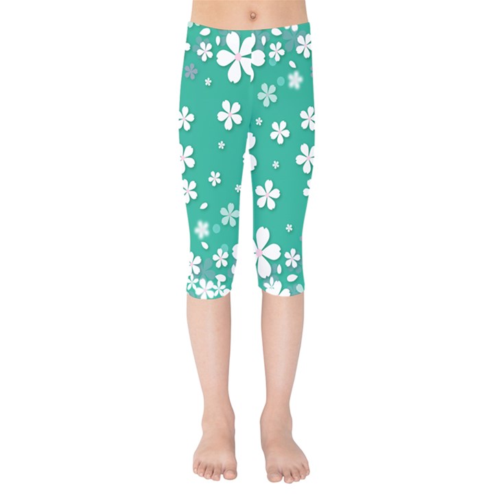 Illustration Background Daisy Flower Floral Kids  Capri Leggings 