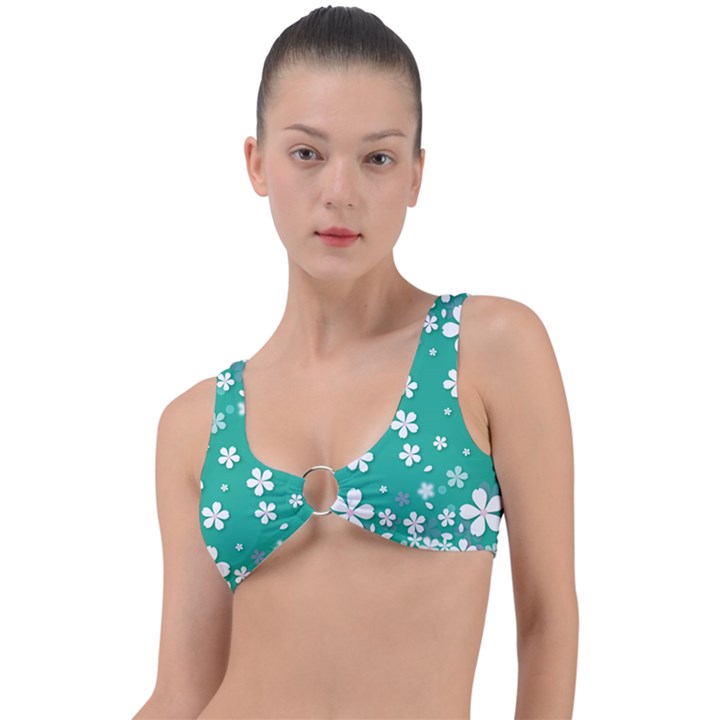 Illustration Background Daisy Flower Floral Ring Detail Bikini Top