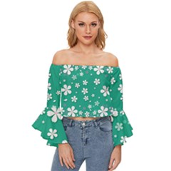 Illustration Background Daisy Flower Floral Off Shoulder Flutter Bell Sleeve Top by danenraven