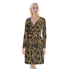 Metallic Snake Skin Pattern Long Sleeve Velvet Front Wrap Dress by BangZart