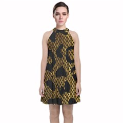 Metallic Snake Skin Pattern Velvet Halter Neckline Dress 