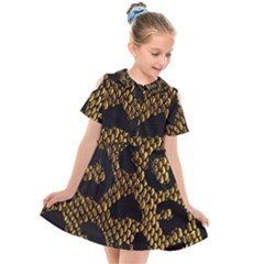 Metallic Snake Skin Pattern Kids  Short Sleeve Shirt Dress by BangZart