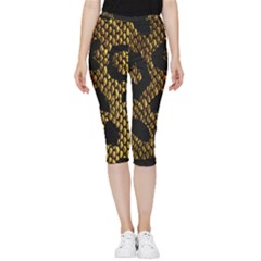 Metallic Snake Skin Pattern Inside Out Lightweight Velour Capri Leggings  by BangZart