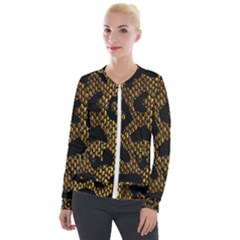 Metallic Snake Skin Pattern Velvet Zip Up Jacket by BangZart