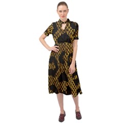 Metallic Snake Skin Pattern Keyhole Neckline Chiffon Dress by BangZart