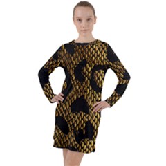 Metallic Snake Skin Pattern Long Sleeve Hoodie Dress