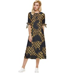 Metallic Snake Skin Pattern Bow Sleeve Chiffon Midi Dress by BangZart