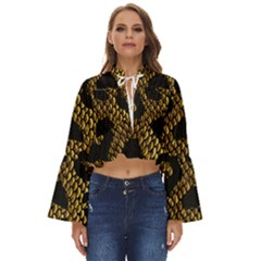 Metallic Snake Skin Pattern Boho Long Bell Sleeve Top