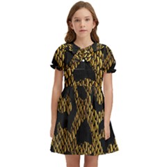 Metallic Snake Skin Pattern Kids  Bow Tie Puff Sleeve Dress by BangZart