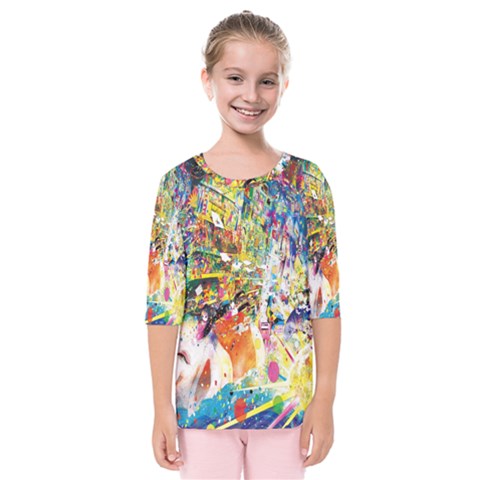 Multicolor Anime Colors Colorful Kids  Quarter Sleeve Raglan Tee by BangZart