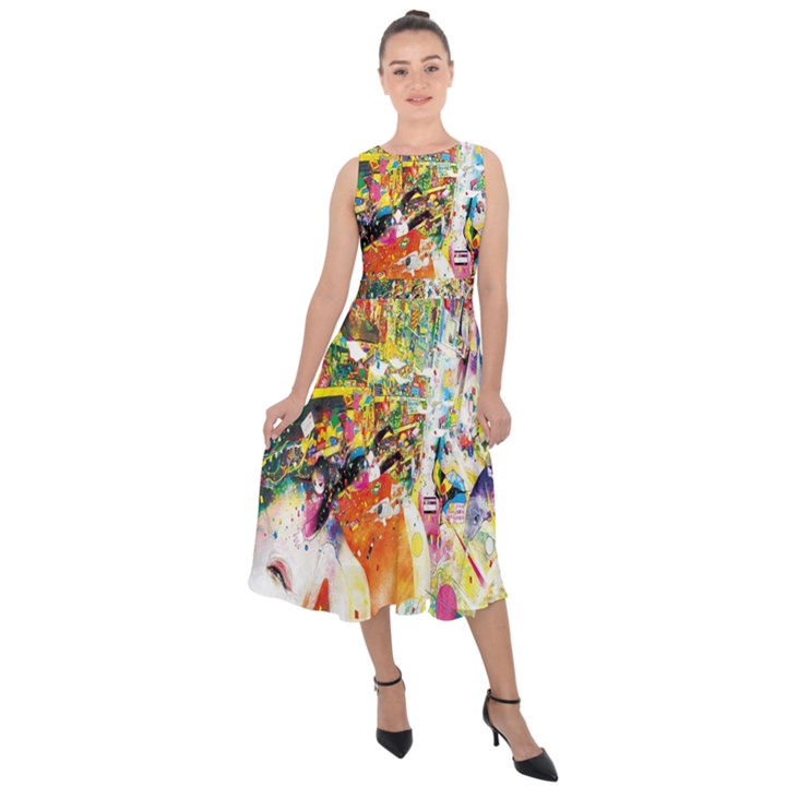 Multicolor Anime Colors Colorful Midi Tie-Back Chiffon Dress