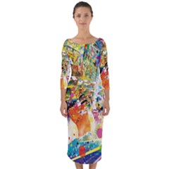 Multicolor Anime Colors Colorful Quarter Sleeve Midi Bodycon Dress