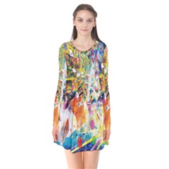 Multicolor Anime Colors Colorful Long Sleeve V-neck Flare Dress by BangZart