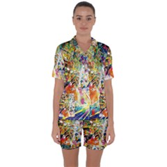 Multicolor Anime Colors Colorful Satin Short Sleeve Pajamas Set by BangZart