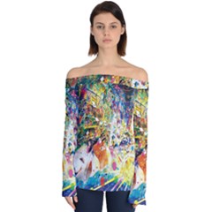 Multicolor Anime Colors Colorful Off Shoulder Long Sleeve Top by BangZart