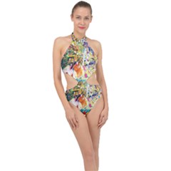 Multicolor Anime Colors Colorful Halter Side Cut Swimsuit by BangZart