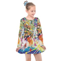 Multicolor Anime Colors Colorful Kids  Long Sleeve Dress by BangZart