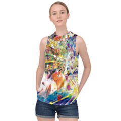 Multicolor Anime Colors Colorful High Neck Satin Top by BangZart