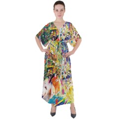 Multicolor Anime Colors Colorful V-neck Boho Style Maxi Dress by BangZart