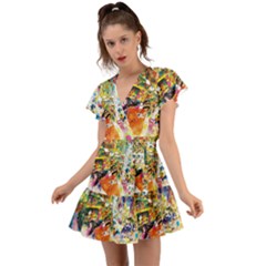 Multicolor Anime Colors Colorful Flutter Sleeve Wrap Dress by BangZart