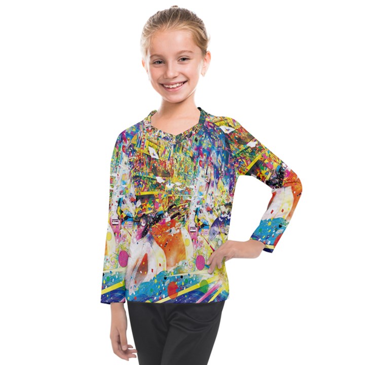 Multicolor Anime Colors Colorful Kids  Long Mesh Tee