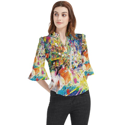 Multicolor Anime Colors Colorful Loose Horn Sleeve Chiffon Blouse by BangZart