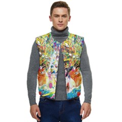 Multicolor Anime Colors Colorful Men s Short Button Up Puffer Vest	