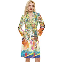 Multicolor Anime Colors Colorful Long Sleeve Velour Robe by BangZart