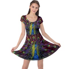 Beautiful Peacock Feather Cap Sleeve Dress