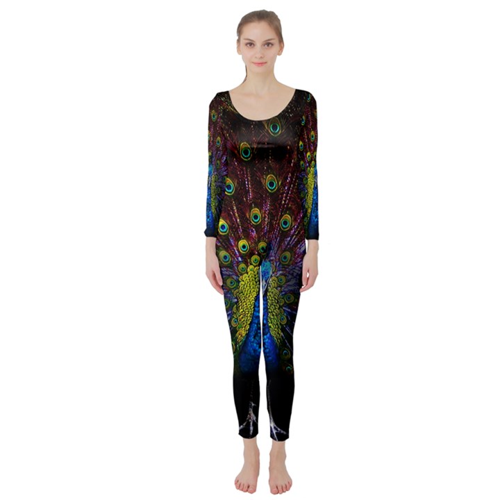 Beautiful Peacock Feather Long Sleeve Catsuit