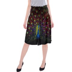 Beautiful Peacock Feather Midi Beach Skirt by Jancukart