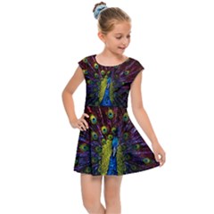 Beautiful Peacock Feather Kids  Cap Sleeve Dress