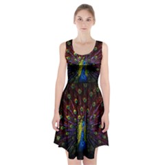 Beautiful Peacock Feather Racerback Midi Dress