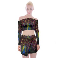 Beautiful Peacock Feather Off Shoulder Top With Mini Skirt Set