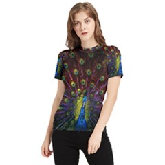 Beautiful Peacock Feather Women s Short Sleeve Rash Guard