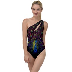 Beautiful Peacock Feather To One Side Swimsuit