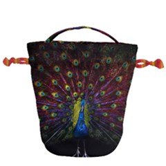 Beautiful Peacock Feather Drawstring Bucket Bag