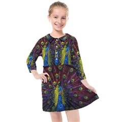 Beautiful Peacock Feather Kids  Quarter Sleeve Shirt Dress