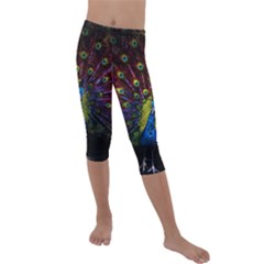 Beautiful Peacock Feather Kids  Lightweight Velour Capri Leggings 