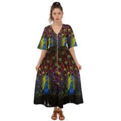 Beautiful Peacock Feather Kimono Sleeve Boho Dress by Jancukart